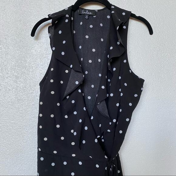 Lulu's Nightlife Black Polka Dot Wrap Dress Size Medium - Picture 3 of 12